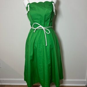 Vintage Jenny Dress Womens 9-10 Green Midi Strappy Scalloped Top Sundress